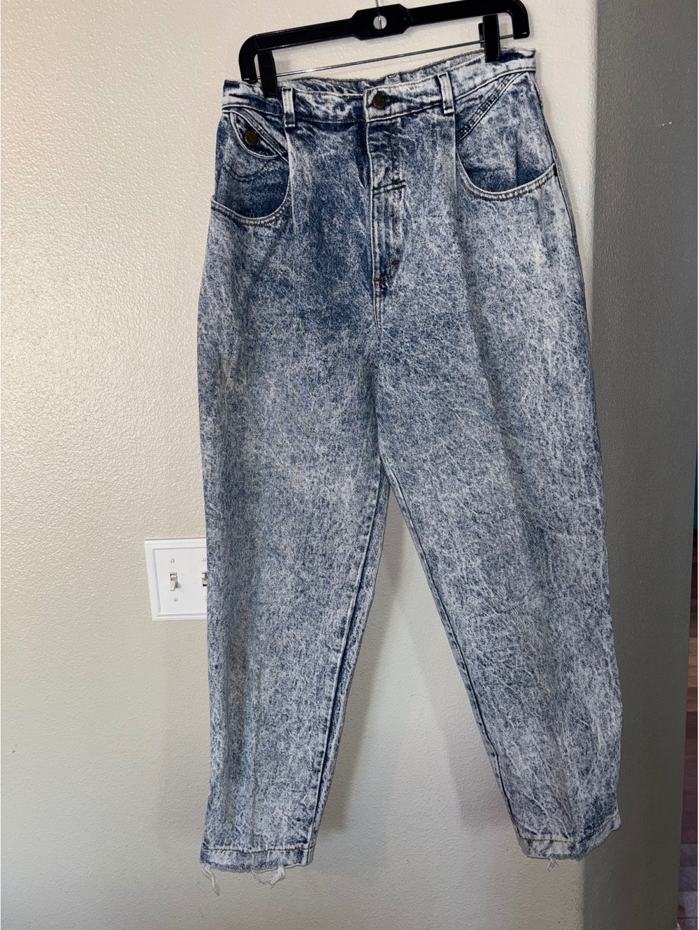 Vintage 80s Acid Wash High Rise Pleated Tapered Jeans 16 M